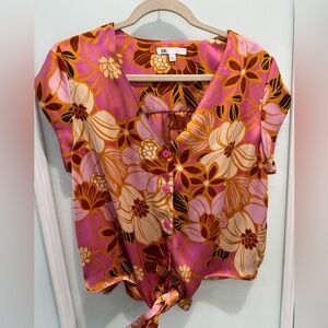 Tie front floral print blouse
